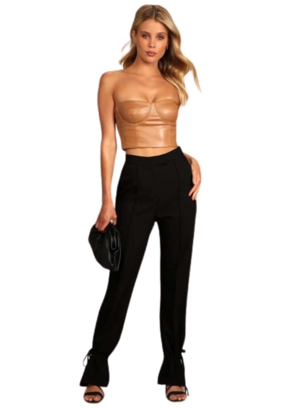 NEW Lulus Date Night Pick Vegan Leather Bustier Strapless Crop Top Tan Medium - Picture 5 of 12